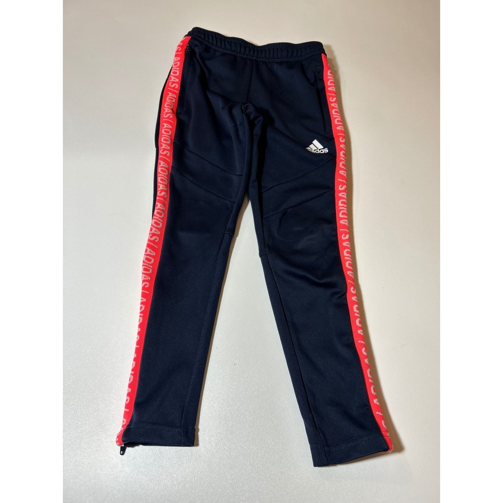 Adidas Jogger Pants Boys' XS Navy Blue Aeroready Side Stripe Logo Ankle Zip